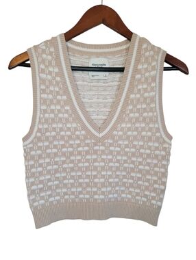 ​Abercrombie & Fitch Beige White Cropped Sweater Vest V-Neck Knit Academia Small